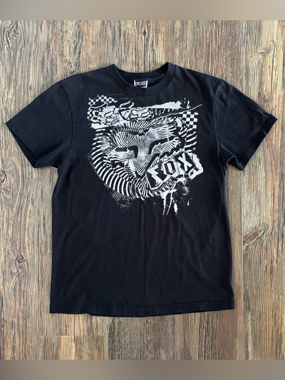 Y2K Fox Racing Short Sleeve Graphic Tee Shirt Mens M Faded Black